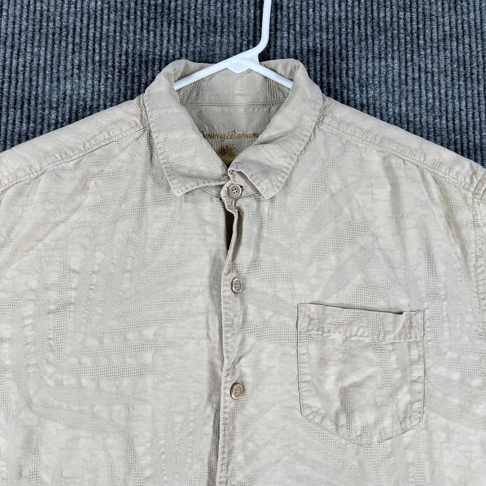 Tommy‎ Bahama Shirt Mens XL Extra Large Beige Short Sleeve Silk Button Up Casual